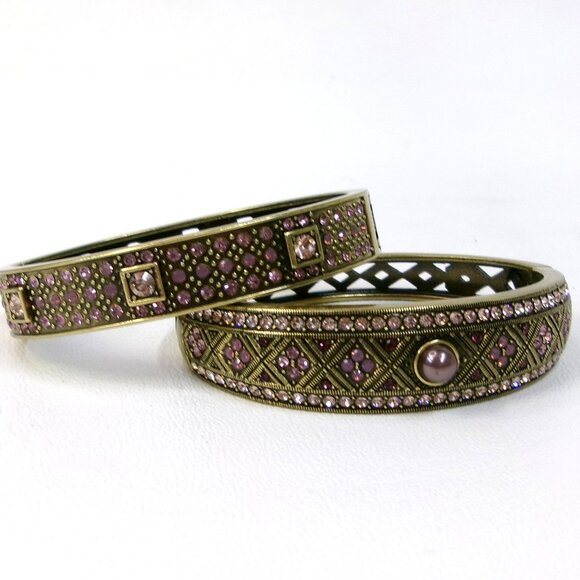 Heidi Daus Daily Double Aubergine Pearl & Pink Crystal Bangle Bracelet Pair - Picture 2 of 3